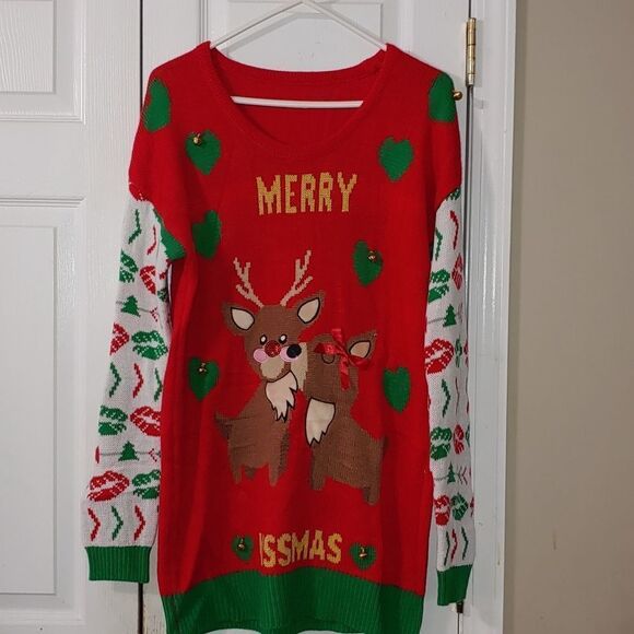Merry Christmas Reindeer Jingle Bells Ugly Sweater - Picture 1 of 5